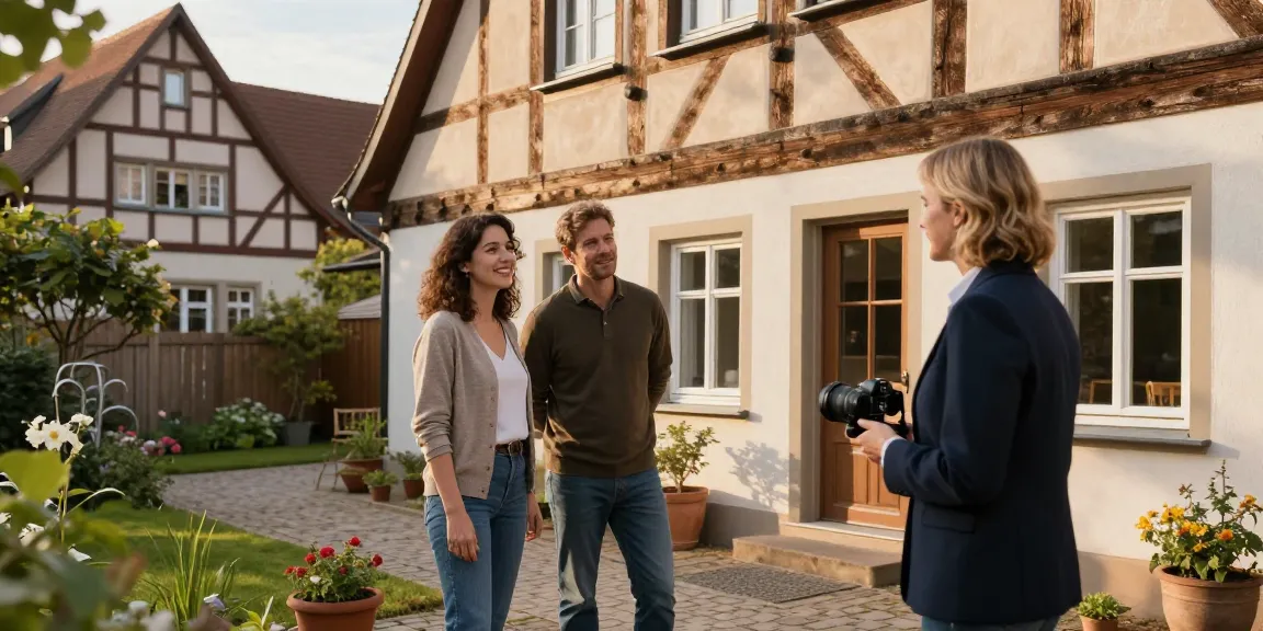 Immobilienmakler Reutlingen präsentiert charmantes Fachwerkhaus bei sonnigem Besichtigungstermin.