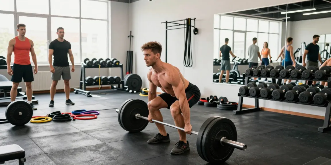 Anabolika Shop Deutschland: Bodybuilder hebt Gewichte in einem hellen Fitnessstudio und zeigt Kraft und Entschlossenheit.