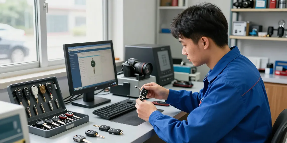 Autoschlüssel nachmachen im modernen Schlüsseldienst, wo professionelle Techniker präzise Schlüssel duplizieren.