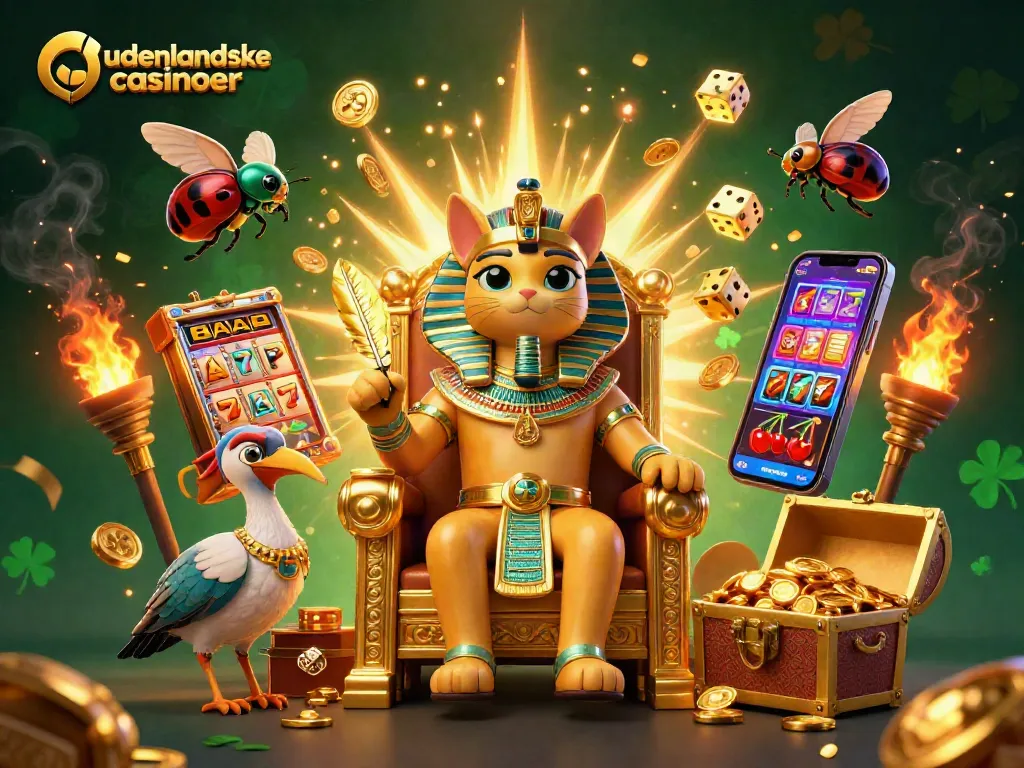 Experience the excitement of udenlandske casinoer with a vibrant 3D illustration of gaming elements.