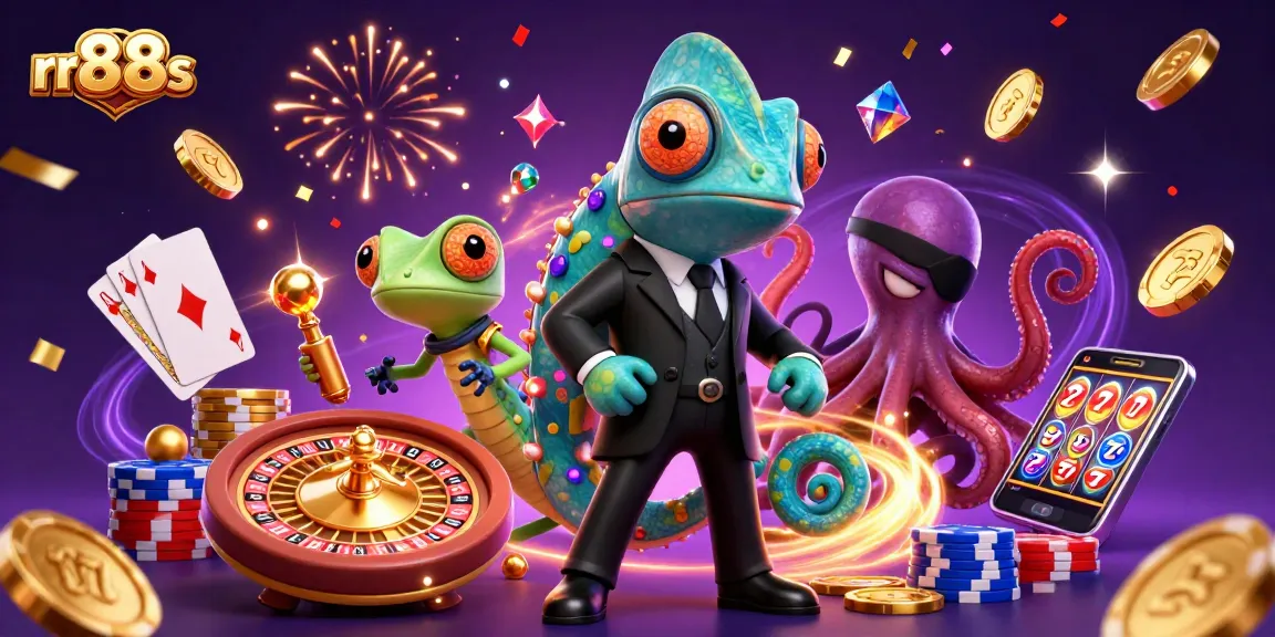 Win big with rr88s in this vibrant casino scene featuring dynamic characters and exciting games.