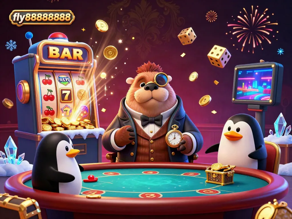 Experience thrilling gameplay at fly88888888 with a jolly walrus and friends at a vibrant underwater casino.
