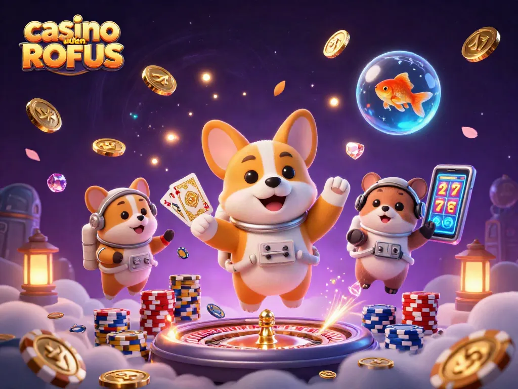 Engage with vibrant gameplay at casino uden ROFUS featuring a corgi, hamster, and goldfish in a dynamic casino scene.