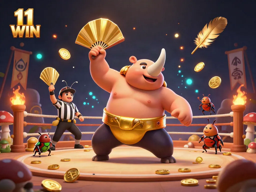 Experience thrilling moments in 11 WIN as a rhinoceros beetle champion brings gaming excitement to life.