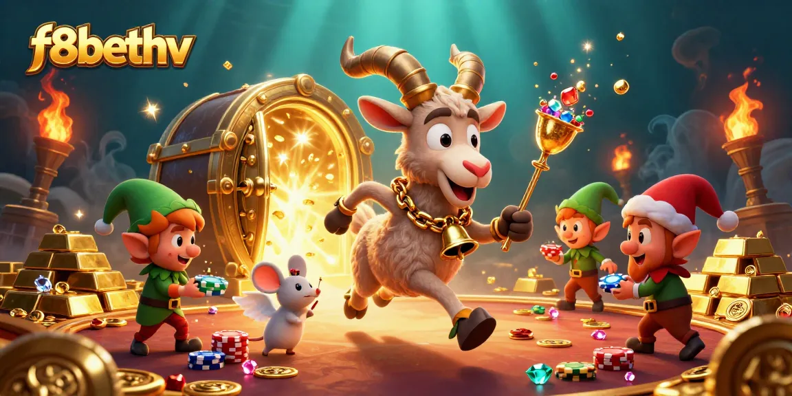 Engage in vibrant casino action with f8bethv as Krampus oversees a lively gaming scene filled with treasure.