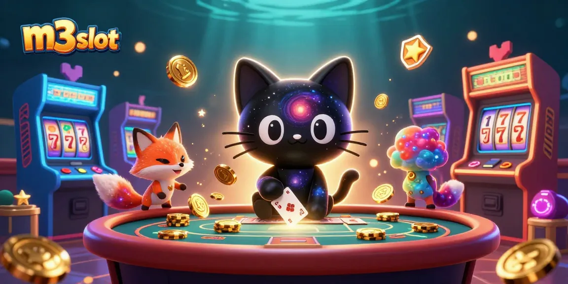 Engage with m3 slot in this vibrant cosmic casino scene featuring the black hole cat.