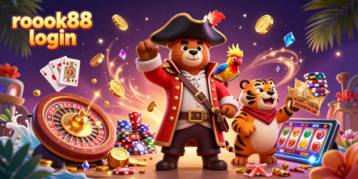 Experience thrilling adventures with rokok88 login in this vibrant 3D casino pirate illustration.