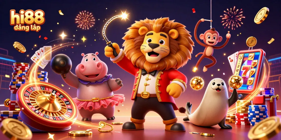 Experience gaming excitement with hi88 đăng nhập and vibrant casino characters, spinning reels, and gold coins.