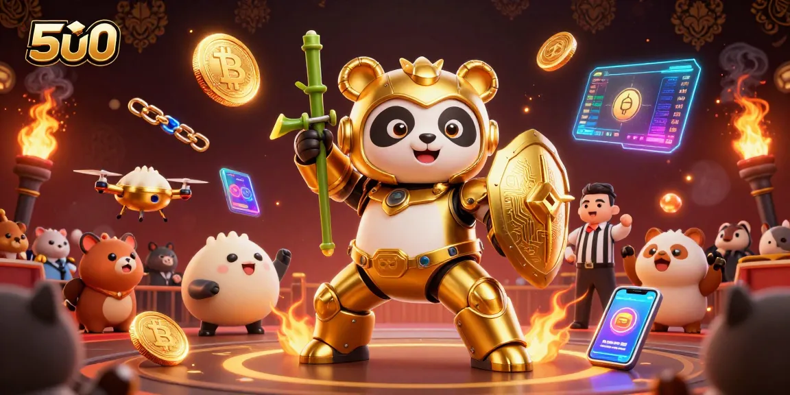 Experience thrilling action in 5u0's vibrant online casino with dynamic 3D characters and cryptocurrency elements.