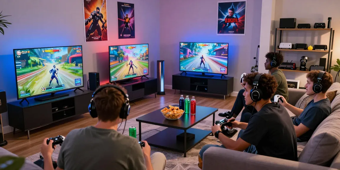 Exciting gaming scene with FAFA828 multiplayer action, dynamic gamers engaged with vibrant graphics