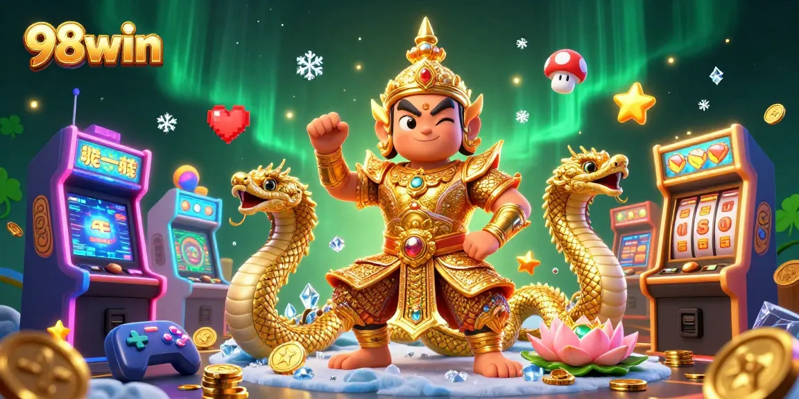 Engage with 98win's thrilling 3D casino gaming scene featuring vibrant game elements.