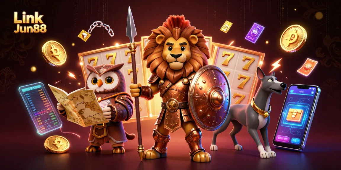 Spin the reels at Link Jun88 and join the action in this vibrant 3D casino scene!