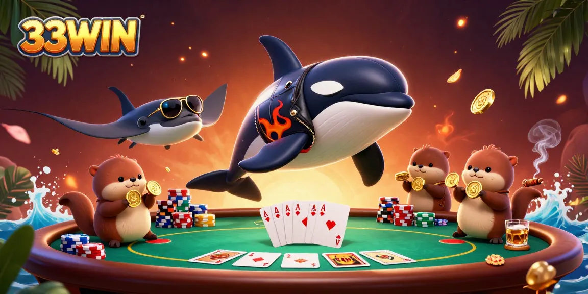 Experience thrilling gameplay action at 33WIN with a vibrant casino scene featuring sea creatures.