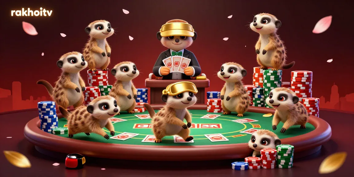 Experience rakhoitv at this lively casino scene with meerkats managing games and vibrant poker elements.