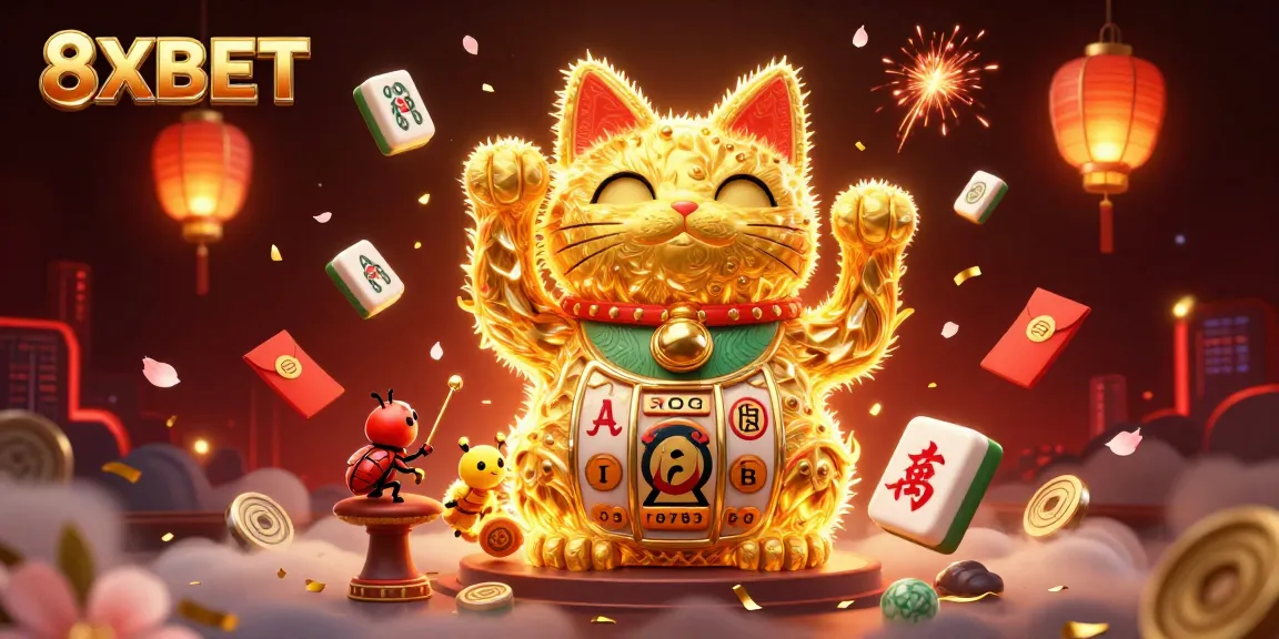 Engage in thrilling gameplay at 8XBET with the playful golden cat and vibrant casino dynamic.