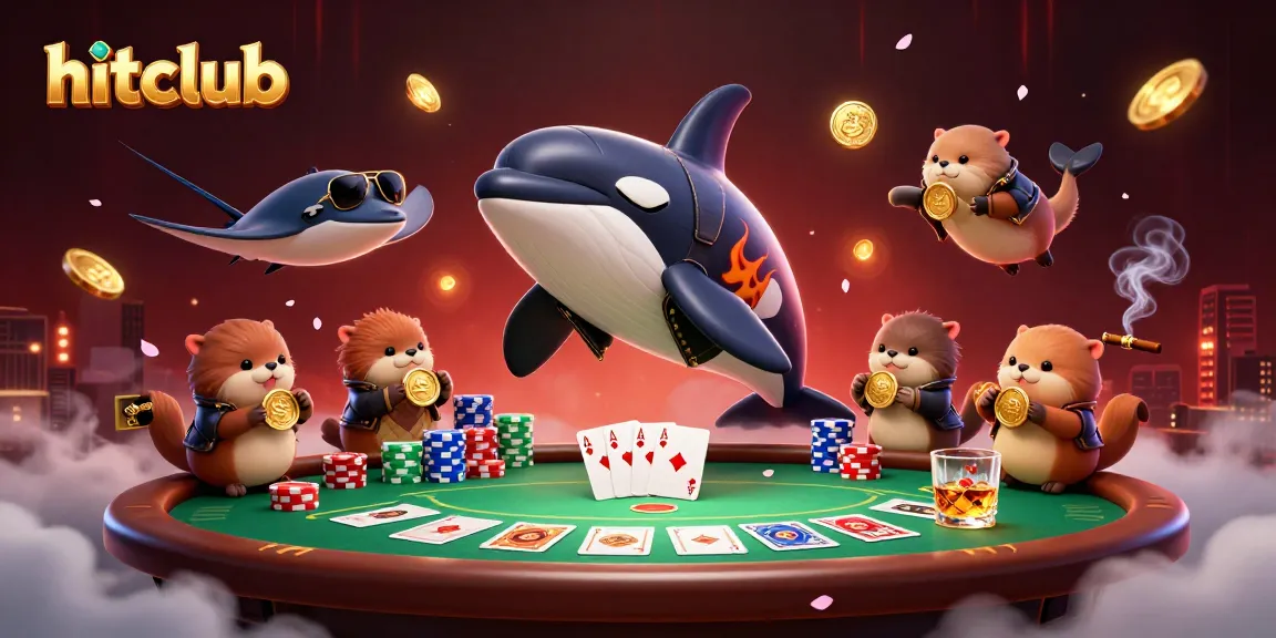 Hitclub immersive gaming scene featuring an orca, stingray, and otters in casino setting.