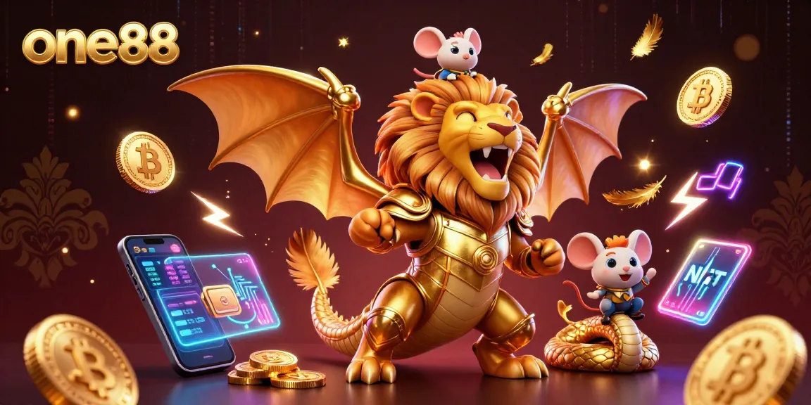 Experience thrilling betting with one88 in this vibrant 3D casino scene featuring adventure and cryptocurrency elements.