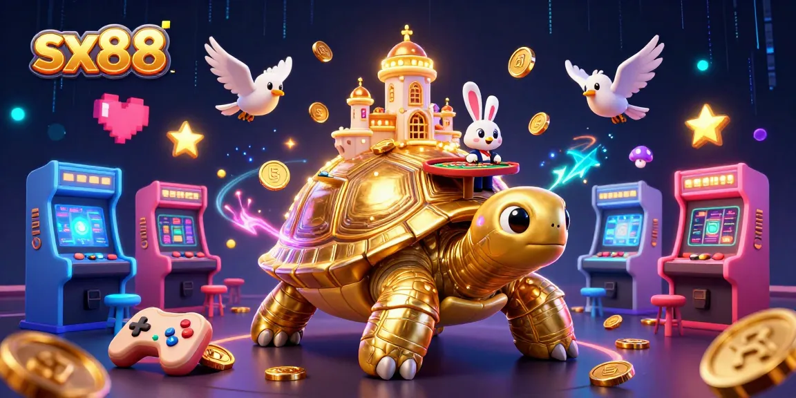 SX88 offers exciting gaming action with the golden tortoise casino world and vibrant arcade elements.