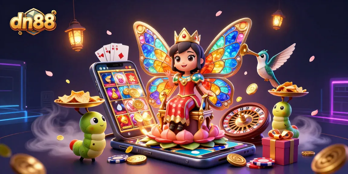 Spin winning slots with dn88's colorful games and vibrant characters in a rich casino ambiance.