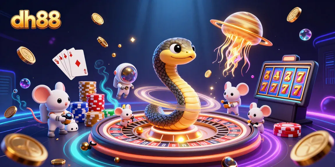 Place bets at dh88 as astronaut mice interact with a cosmic casino scene featuring a roulette wheel.